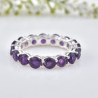 925 Sterling Silver Eternity Band 4x4MM Round Amethyst Ring