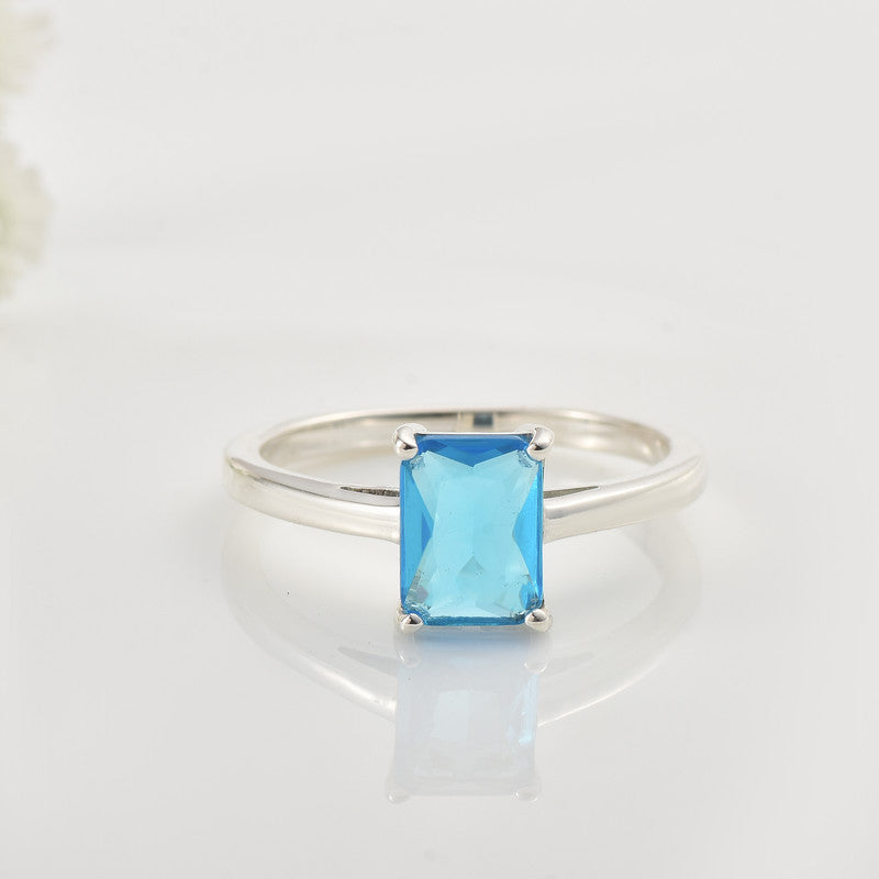 925 Sterling Silver 8x6mm Octagon Swiss Blue Topaz Solitaire Ring