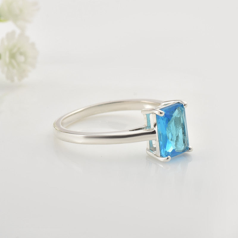 925 Sterling Silver 8x6mm Octagon Swiss Blue Topaz Solitaire Ring