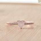 6x6mm Heart Rose Quartz Ring with Cubic Zirconia Accents Ring 925 Sterling Silver