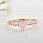 6x6mm Heart Rose Quartz Ring with Cubic Zirconia Accents Ring 925 Sterling Silver