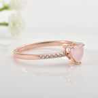 6x6mm Heart Rose Quartz Ring with Cubic Zirconia Accents Ring 925 Sterling Silver