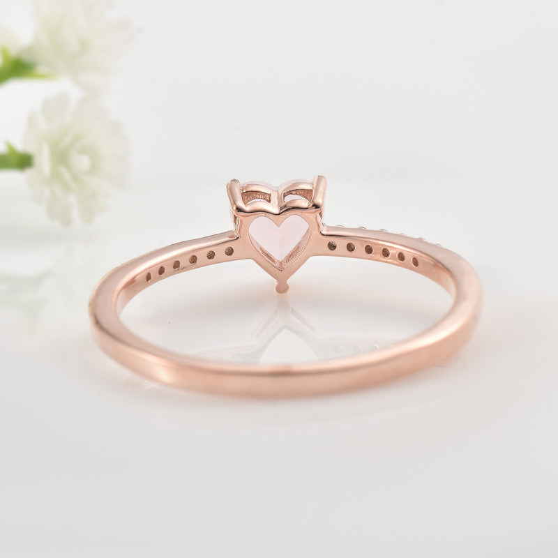 6x6mm Heart Rose Quartz Ring with Cubic Zirconia Accents Ring 925 Sterling Silver