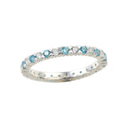 2x2mm Round Aquamarine & White CZ Eternity Band 925 Sterling Silver Ring