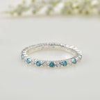 2x2mm Round Aquamarine & White CZ Eternity Band 925 Sterling Silver Ring