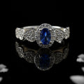6x4mm Oval Tanzanite Halo Ring with CZ Accents 925 Sterling Silver Ring
