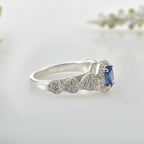 6x4mm Oval Tanzanite Halo Ring with CZ Accents 925 Sterling Silver Ring