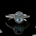 7x5mm Oval Aquamarine Halo Ring with CZ Accents 925 Sterling Silver