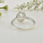 7x5mm Oval Aquamarine Halo Ring with CZ Accents 925 Sterling Silver