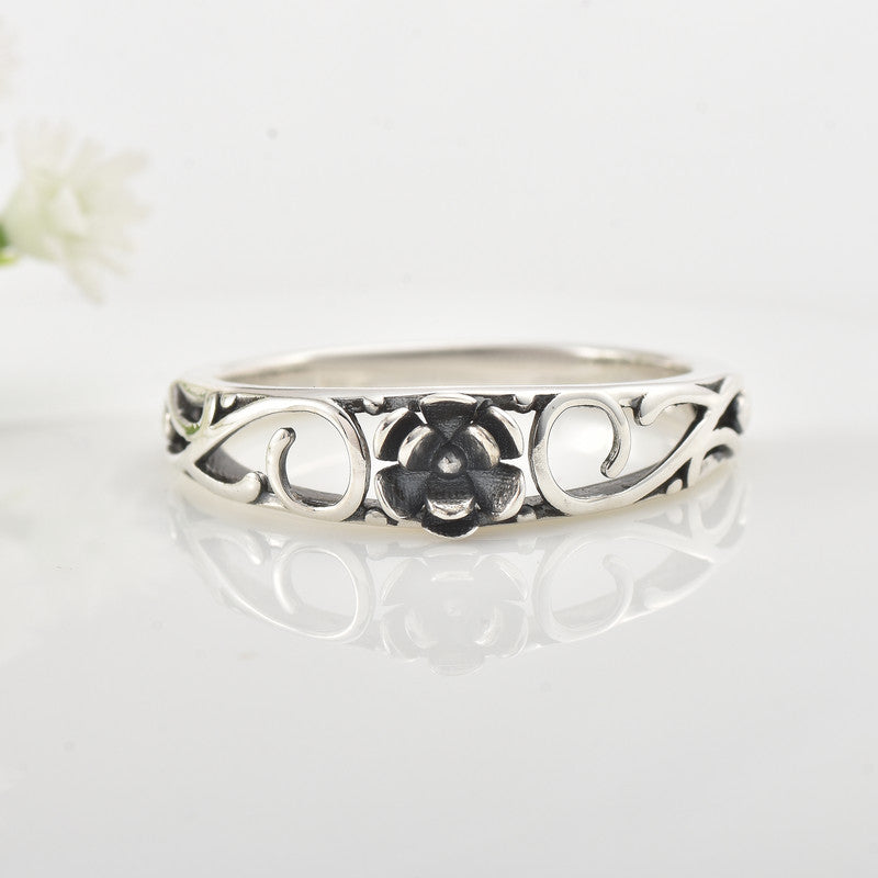 Vintage Floral Design Sterling Silver Ring 925 Nature Inspired Jewelry