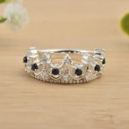 925 Sterling Silver Crown Ring with 2x2mm Round Black Spinel & CZ Accents
