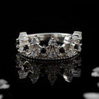 925 Sterling Silver Crown Ring with 2x2mm Round Black Spinel & CZ Accents