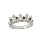 925 Sterling Silver Crown Ring with 2x2mm Round Black Spinel & CZ Accents