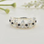 925 Sterling Silver Crown Ring with 2x2mm Round Black Spinel & CZ Accents
