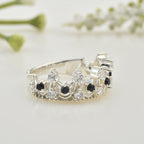 925 Sterling Silver Crown Ring with 2x2mm Round Black Spinel & CZ Accents