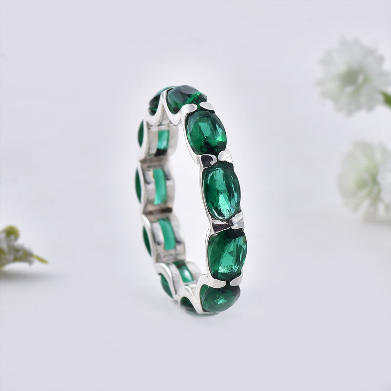 6x4mm Oval Chrome Diopside Eternity Band Ring 925 Sterling Silver