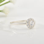 4x4mm Round White Topaz Halo Ring 925 Sterling Silver