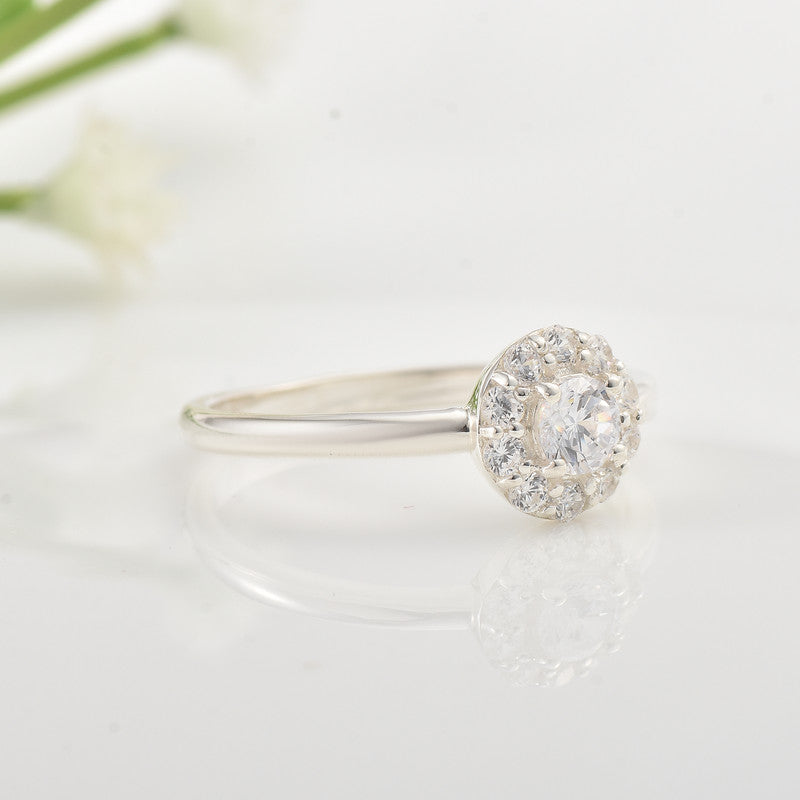4x4mm Round White Topaz Halo Ring 925 Sterling Silver