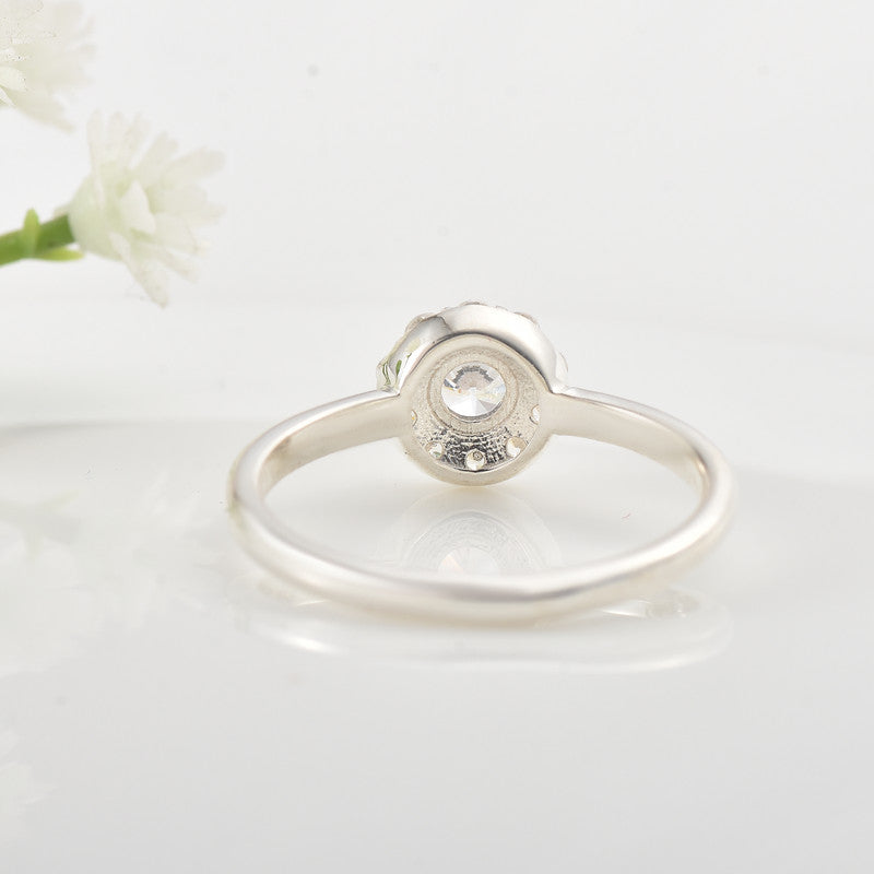 4x4mm Round White Topaz Halo Ring 925 Sterling Silver