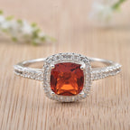 925 Sterling Silver 8x8mm Cushion Garnet Halo Ring