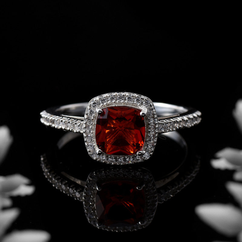 925 Sterling Silver 8x8mm Cushion Garnet Halo Ring