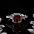 925 Sterling Silver 8x8mm Cushion Garnet Halo Ring