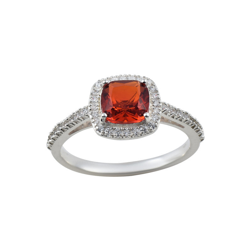 925 Sterling Silver 8x8mm Cushion Garnet Halo Ring