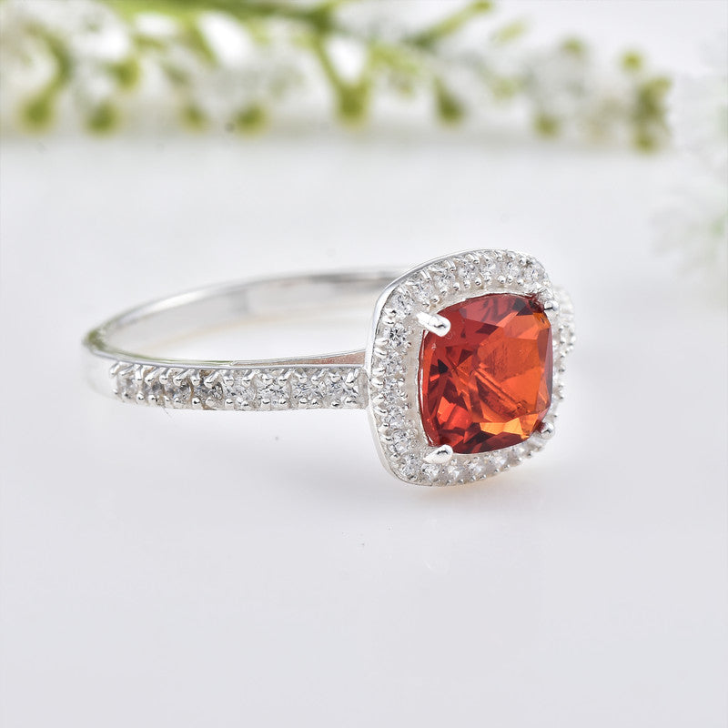 925 Sterling Silver 8x8mm Cushion Garnet Halo Ring