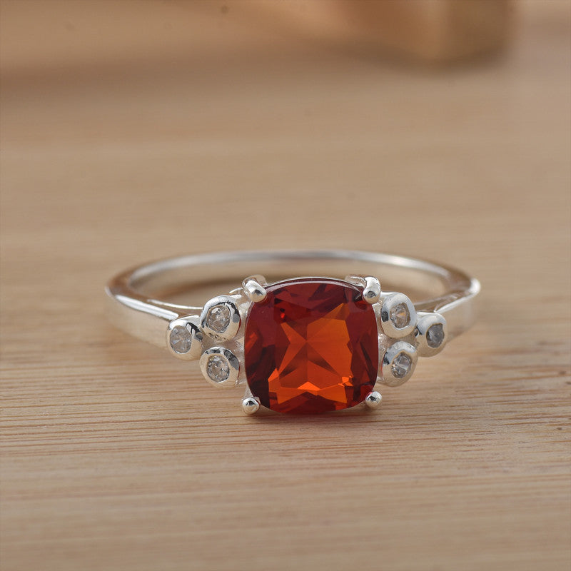 925 Sterling Silver 8x8mm Cushion Garnet Solitaire Ring