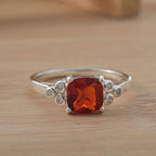 925 Sterling Silver 8x8mm Cushion Garnet Solitaire Ring