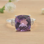 925 Sterling Silver 12x12mm Cushion Amethyst with CZ Accents Ring