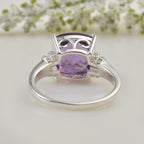 925 Sterling Silver 12x12mm Cushion Amethyst with CZ Accents Ring