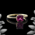 925 Sterling Silver Yellow Plated 6x6mm Cushion Pink Topaz with CZ Accents Ring