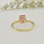 925 Sterling Silver Yellow Plated 6x6mm Cushion Pink Topaz with CZ Accents Ring