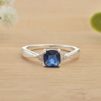 6x6mm Cushion Blue Sapphire Ring 925 Sterling Silver