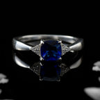 6x6mm Cushion Blue Sapphire Ring 925 Sterling Silver