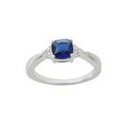 6x6mm Cushion Blue Sapphire Ring 925 Sterling Silver