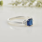 6x6mm Cushion Blue Sapphire Ring 925 Sterling Silver