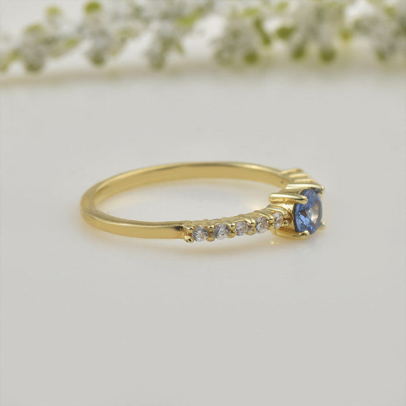 925 Sterling Silver Yellow Plated 4x4mm Round Tanzanite with CZ Accents Ring