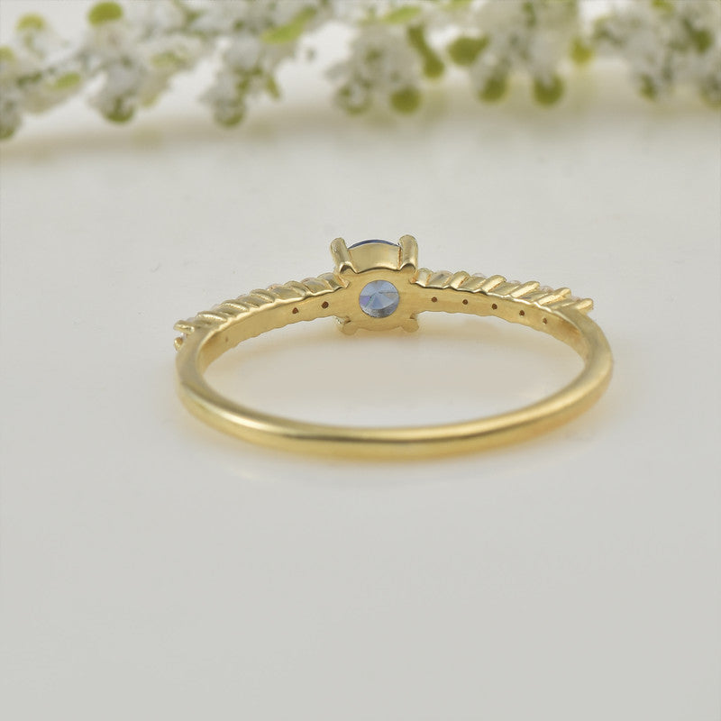 925 Sterling Silver Yellow Plated 4x4mm Round Tanzanite with CZ Accents Ring
