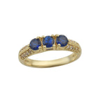 925 Sterling Silver Yellow Plated 4x4mm Round Blue Sapphire Three-Stone Ring