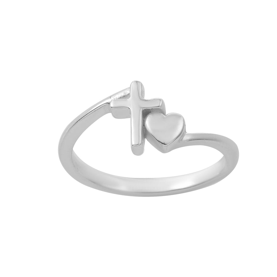 Cross and Heart Faith Love Ring – 925 Sterling Silver