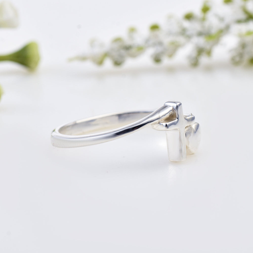925 Sterling Silver Cross and Heart Faith Love Design Ring