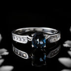6x4mm Oval London Blue Topaz with CZ Accents Ring 925 Sterling Silver