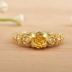 6x6mm Round Citrine with CZ Accents Ring 925 Sterling Silver Gold Plated