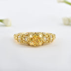 6x6mm Round Citrine with CZ Accents Ring 925 Sterling Silver Gold Plated
