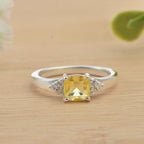 6x6mm Cushion Citrine with CZ Accents Ring 925 Sterling Silver