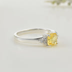 6x6mm Cushion Citrine with CZ Accents Ring 925 Sterling Silver