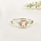 7x5mm Octagon Morganite with CZ Accents Ring 925 Sterling Silver
