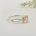 7x5mm Octagon Morganite with CZ Accents Ring 925 Sterling Silver